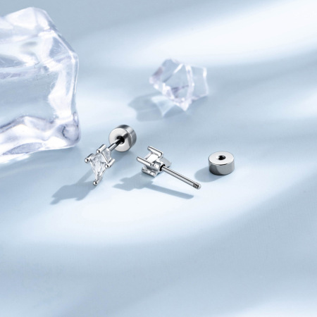 Boucles d'oreilles piercing femme en cuivre et zircon, forme géométrique simple 2