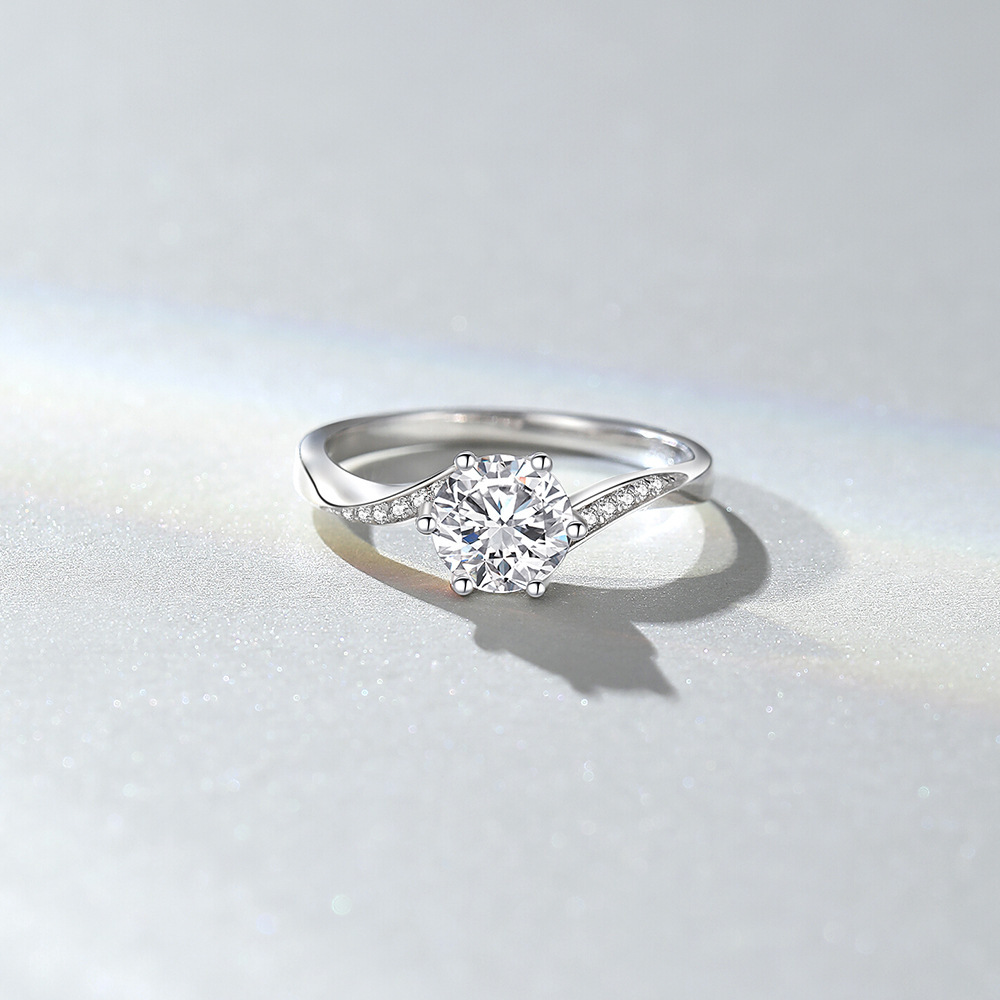 Bagues Pour Femmes En Moissanite, Plaquées Platine, Forme Simple Et Irrégulière, Collection Luxueuse h5Image2
