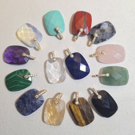 Pendentifs rectangulaires pour femmes, en pierres naturelles, couleur cuivre doré et strass
