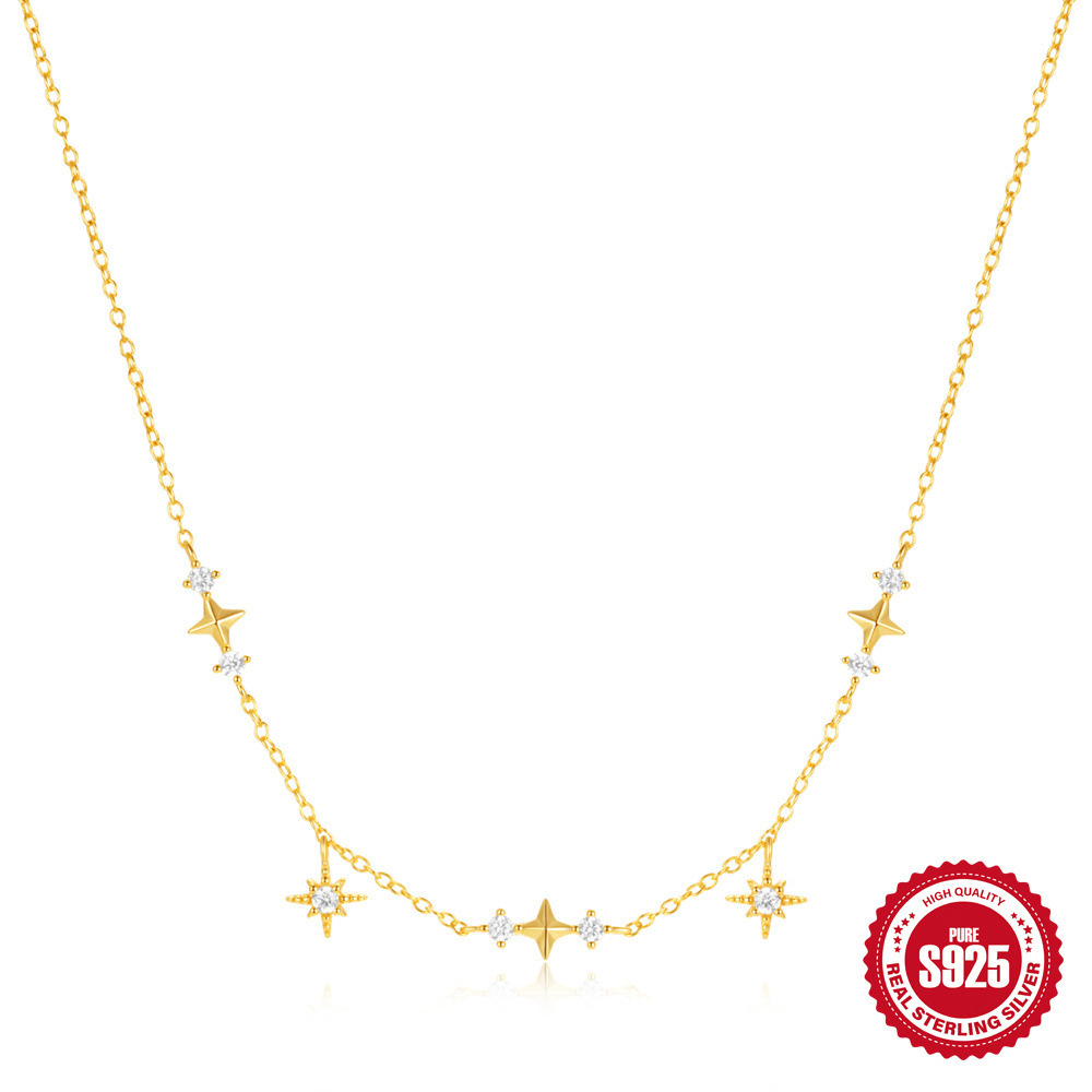 Colliers Pour Femmes En Argent Sterling 925, Couleur Or, Collection Simple Series Daily Star Chain 
