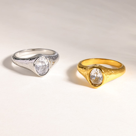 Bague de luxe quotidienne en forme d'ellipse géométrique, en acier inoxydable étanche, couleur or et zircon. Bague en zircon doré, en forme d'ellipse, avec pierre précieuse. 2