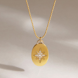 Collier Pendentif Élégant En Acier Inoxydable Doré, Forme Elliptique, Style Classique, Étanche, Collection Femme h5 Image3