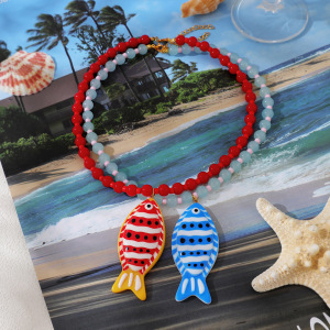 Colliers De Perles Ethniques En Résine, Motif Poisson, Pour Femmes h5 Image3