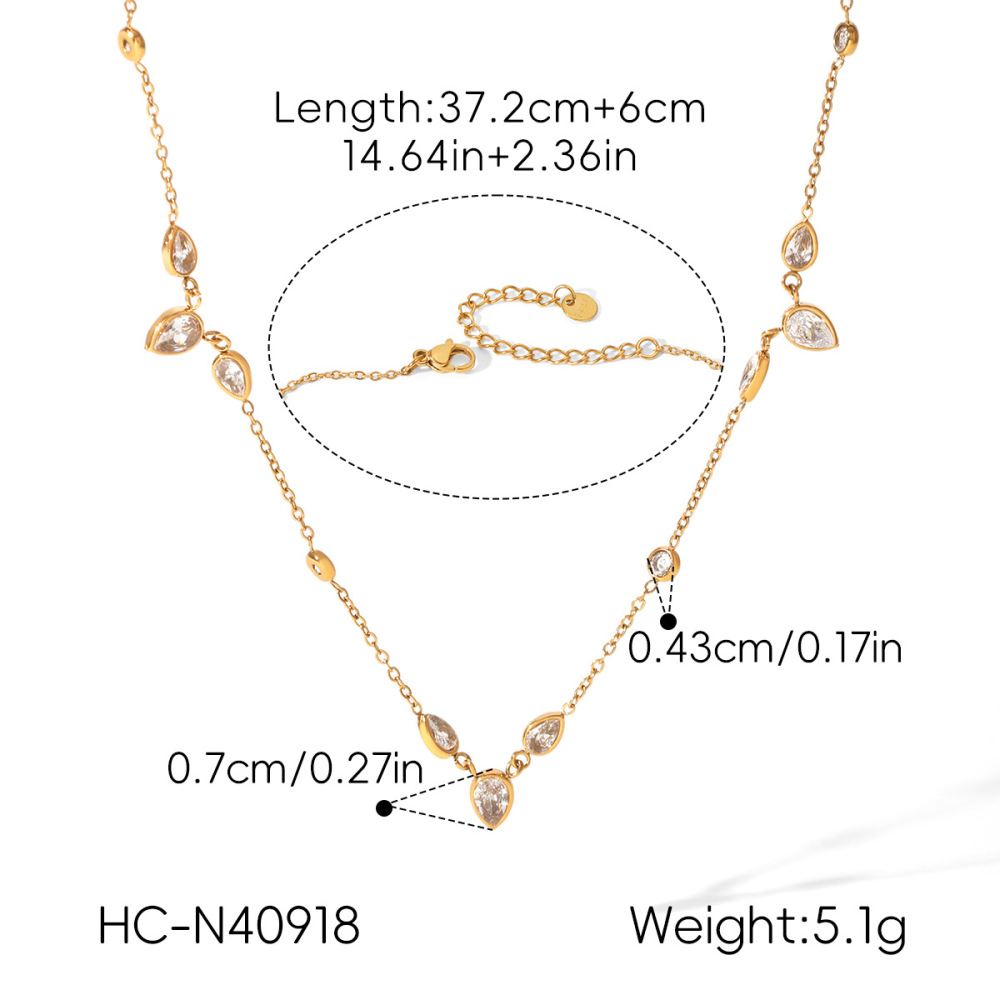 Colliers À Maillons Pour Femmes, Collection Daily Droplet Chain, En Acier Inoxydable, Couleur Or, Étanches, Avec Zircon. Image2