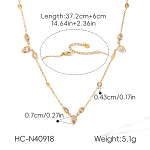 Colliers À Maillons Pour Femmes, Collection Daily Droplet Chain, En Acier Inoxydable, Couleur Or, Étanches, Avec Zircon. h5 Image2