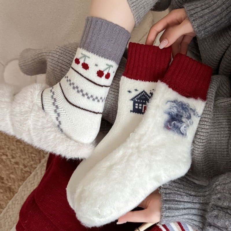 Chaussettes Mi-Mollet Pour Femmes, Motif Géométrique À Rayures, Illustration De Noël h5Image3