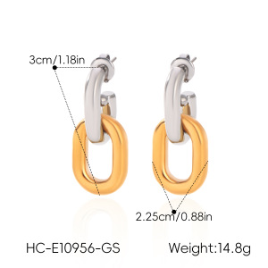 Boucles D'Oreilles Puces Pour Femmes, En Acier Inoxydable, Couleur Or, Forme Elliptique, Collection Simple Series Daily. h5 Image2