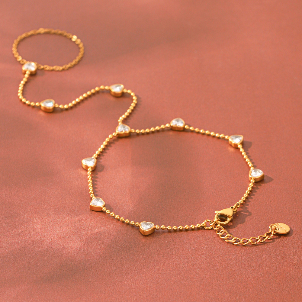 Chaîne De Poignet Pour Femme Simple Series Daily Heart En Acier Inoxydable Étanche Couleur Or Et Zircon. h5Image3