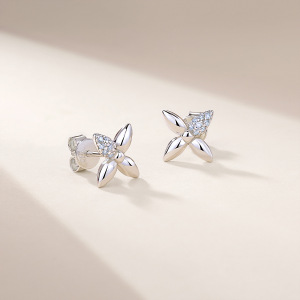 Boucles D'Oreilles Élégantes Clover En Argent Sterling 925 Et Moissanite Couleur Or Pour Femmes h5 Image2
