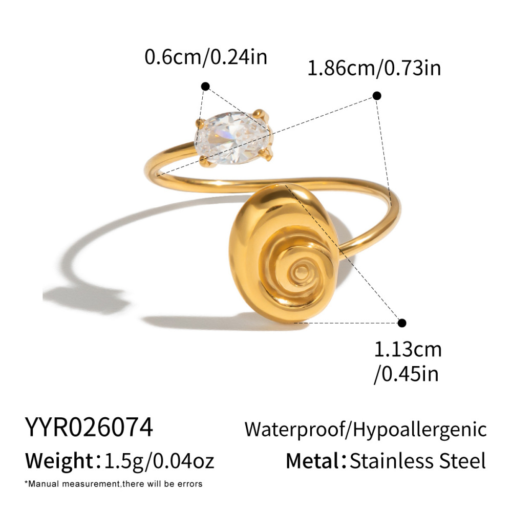 Bagues Pour Femmes En Acier Inoxydable Étanche, Forme Coquillage, Couleur Or, Serties De Zircon Et Inspirées De L'Océan 