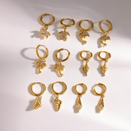 Boucles d'oreilles pendantes pour femme, style océan, en acier inoxydable, étanches, couleur or, ornées d'étoiles de mer et de strass. 2