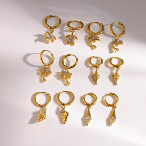 Boucles D'Oreilles Pendantes Pour Femme, Style Océan, En Acier Inoxydable, Étanches, Couleur Or, Ornées D'Étoiles De Mer Et De Strass. h5 Image2