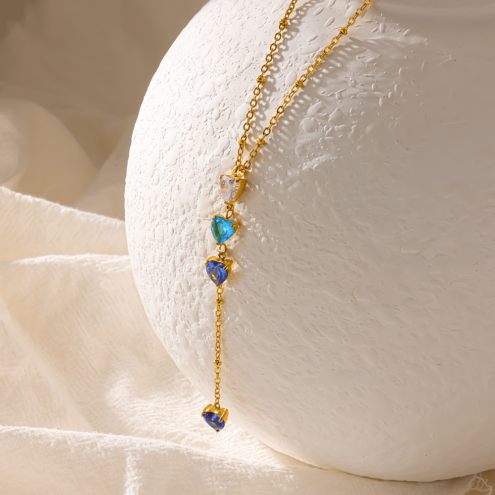 Colliers Pendentifs Pour Femmes En Forme De Cœur, En Acier Inoxydable Étanche, Couleur Or Et Zircon. h5Image2
