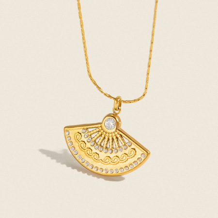 Colliers pendentifs pour femmes Simple Series Daily Fan en acier inoxydable étanche couleur or avec strass
