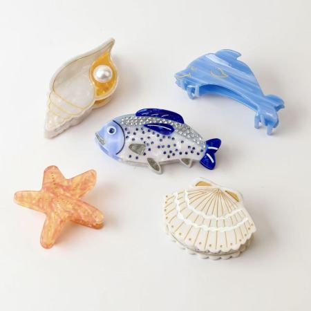Collection Simple Nature Animal Océanique Style Coquillage Étoile de Mer Acétate Cheveux Griffes