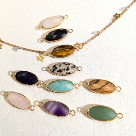 Pendentifs pour femmes en pierres naturelles de forme elliptique
