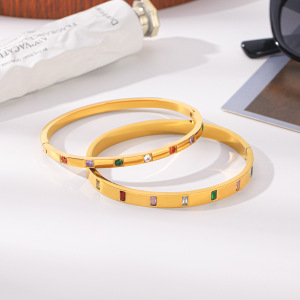 Bracelet Jonc De Luxe Pour Femme, Forme Elliptique Irrégulière, En Acier Inoxydable, Couleur Or, Avec Zircon, Idéal Pour Un Usage Quotidien. h5 Image3