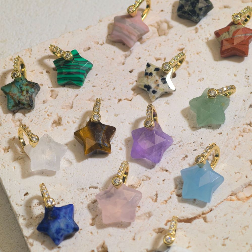 Pendentifs Pour Femmes En Forme D'Étoile, Pierres Naturelles, Strass Couleur Or Image3