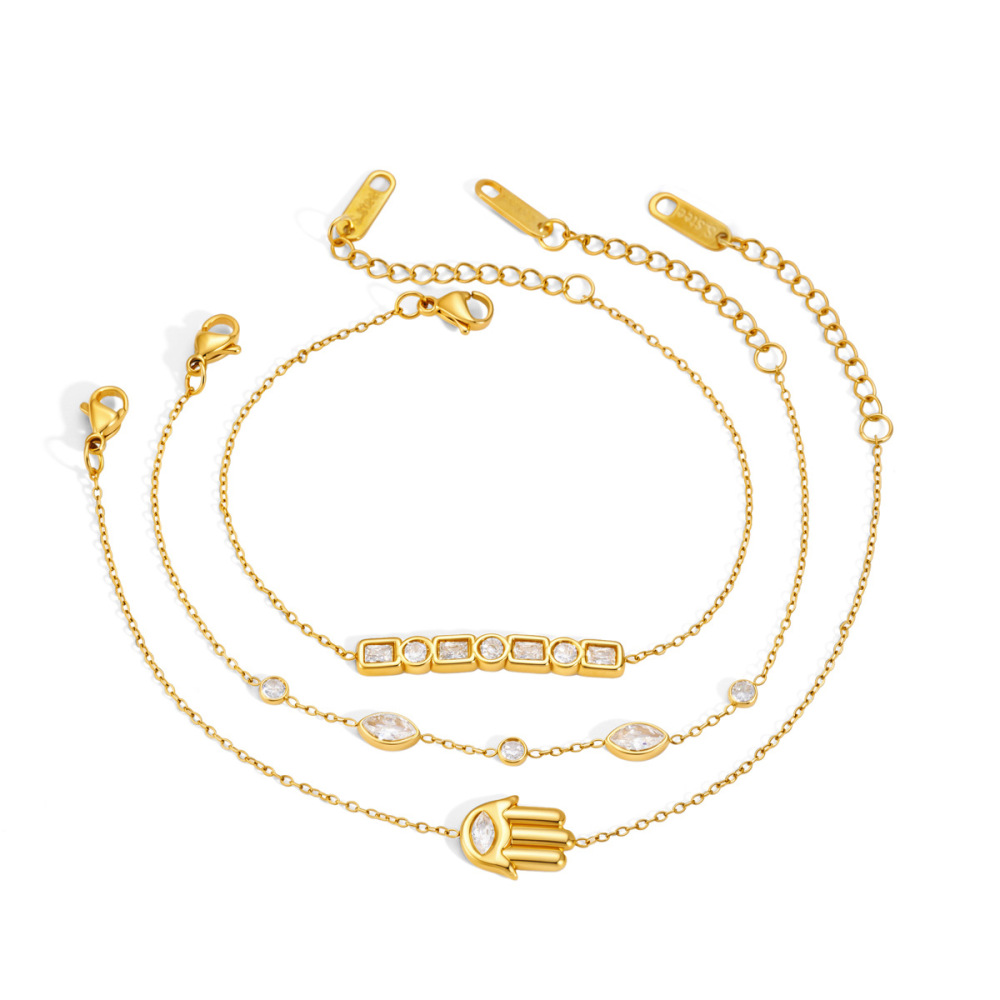 Bracelet À Breloques Pour Femme, Collection Simple, Forme Irrégulière, Chaîne En Acier Inoxydable Étanche Couleur Or Et Zircon. Image5