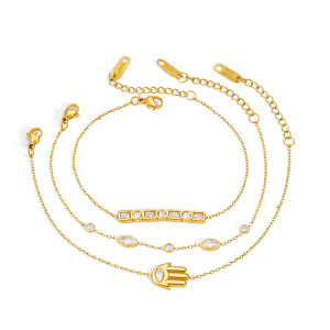 Bracelet À Breloques Pour Femme, Collection Simple, Forme Irrégulière, Chaîne En Acier Inoxydable Étanche Couleur Or Et Zircon. h5 Image5