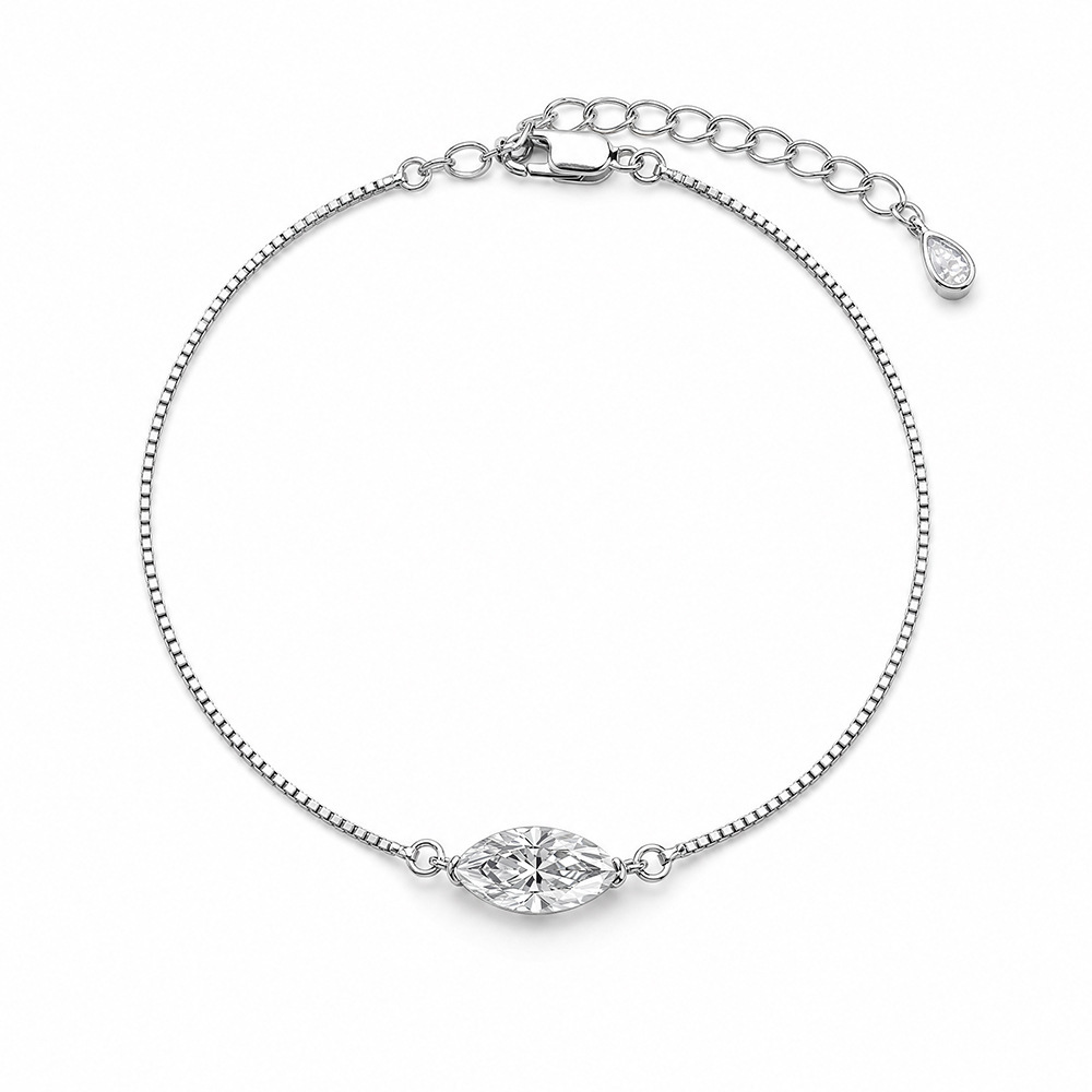Bracelet Pour Femme En Argent Sterling 925 Plaqué Rhodium, Forme Irrégulière, Collection Simple, Serti De Moissanite. 