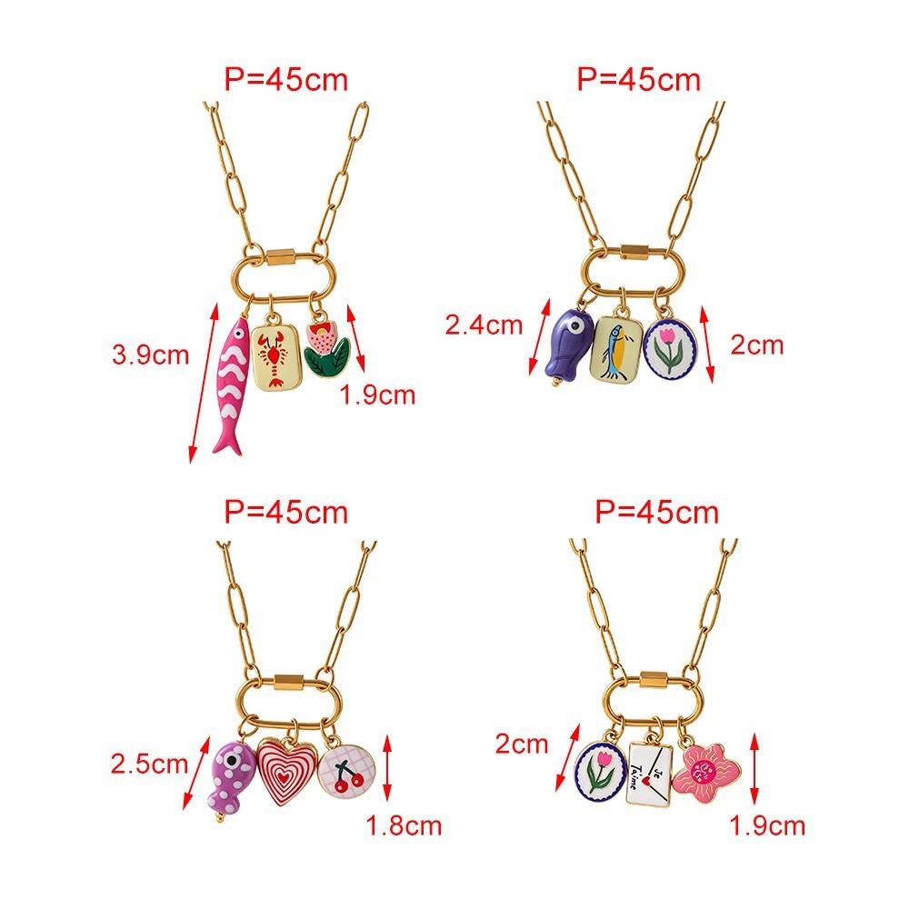 Colliers Pendentifs Femme En Acier Inoxydable Doré Avec Pendentif Cœur Et Poisson En Émail h5Image4