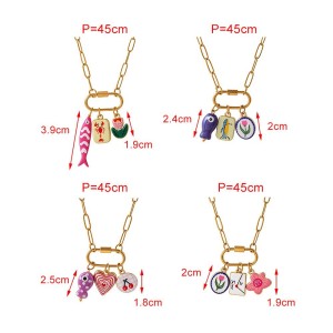 Colliers Pendentifs Femme En Acier Inoxydable Doré Avec Pendentif Cœur Et Poisson En Émail h5 Image4