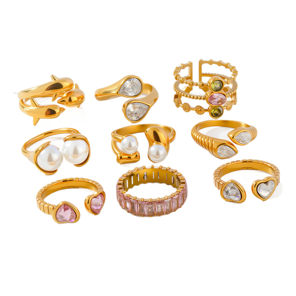 Bagues Pour Femmes En Acier Inoxydable Doré, Élégantes Et De Forme Irrégulière, Serties De Zircon, Couleur Or, De La Collection Luxueuse. Image5