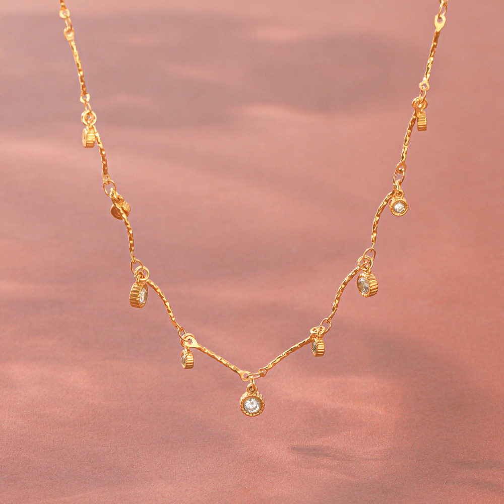 Colliers Pendentifs Pour Femmes, Collection Simple, Avec Pompon Rond, En Acier Inoxydable Étanche, Couleur Or Et Zircon. h5Image3