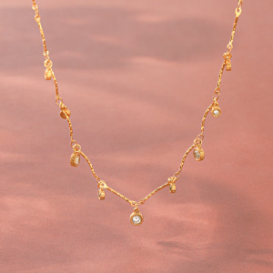 Colliers Pendentifs Pour Femmes, Collection Simple, Avec Pompon Rond, En Acier Inoxydable Étanche, Couleur Or Et Zircon. h5 Image3