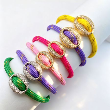 Bracelets tressés pour femmes en cuivre et zircon, forme géométrique, corde