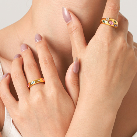 Bagues pour femmes en acier inoxydable doré, étanches, de forme irrégulière et ornées de zircon, de luxe et à porter au quotidien. Pierre précieuse : zircon. 2