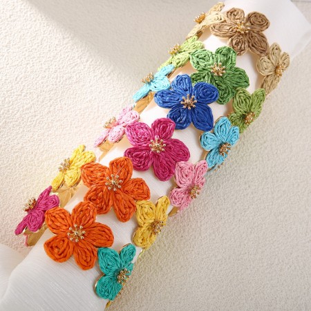 Bracelets pour femmes en raphia tissé à motif floral de vacances, collection Simple