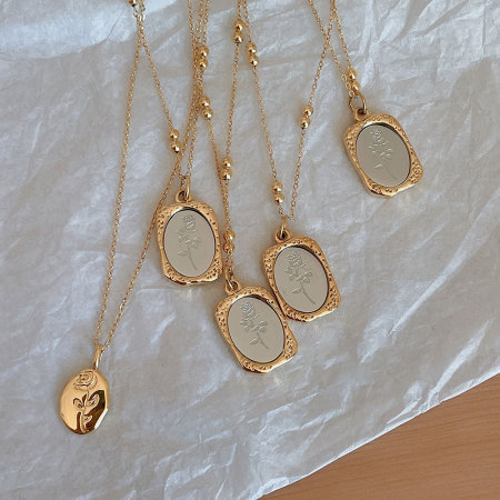 Colliers pendentifs pour femmes, collection Simple, forme rectangulaire et ellipse, en acier inoxydable étanche, couleur or 2