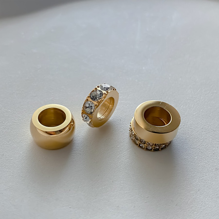 Perles d'espacement rondes en acier inoxydable doré avec zircon pour femmes, collection de luxe à faire soi-même 2