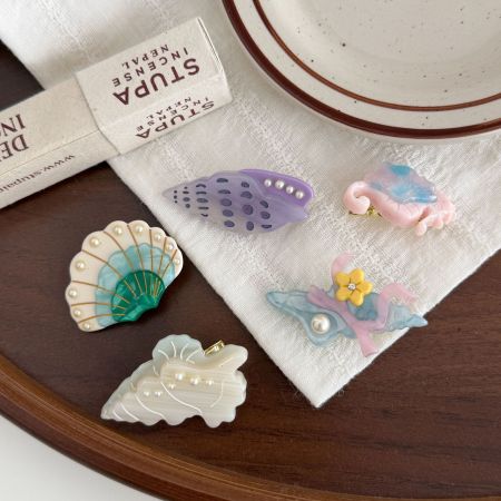 Collection Simple, motif animal naturel, style océanique, couleurs mélangées, coquillages, étoiles de mer, dégradé de couleurs, acétate, perles artificielles, griffes