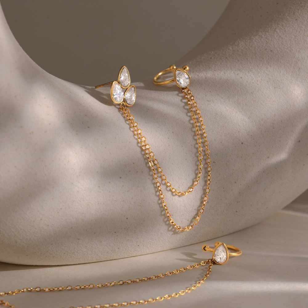 Boucles D'Oreilles Pendantes Pour Femme, Collection Simple, En Acier Inoxydable, Couleur Or, Avec Zircon, Étanches. Image3
