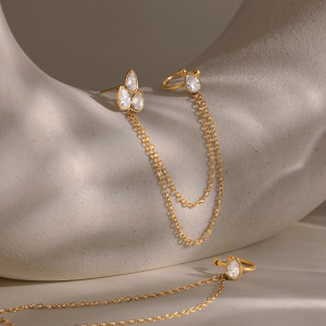 Boucles D'Oreilles Pendantes Pour Femme, Collection Simple, En Acier Inoxydable, Couleur Or, Avec Zircon, Étanches. h5 Image3