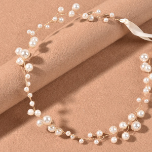 Bandeaux À Cheveux En Perles Artificielles, Couleur Unie Élégante Et Simple h5 Image3