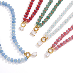 Colliers De Perles Romantiques Et Élégants En Forme De Cœur, Avec Pierres Naturelles Rectangulaires Et Zircon Couleur Or, Pour Femmes. h5 Image5