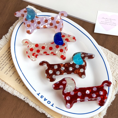 Griffes en acétate pour teckel, motif pois mignons multicolores, collection Simple Series
