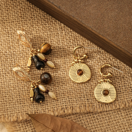 Boucles d'oreilles perles rétro en pierres naturelles pour femmes, collection classique 2