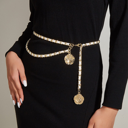 Ceinture décorative en PU élégante à chaîne de fleurs de la série Simple 2