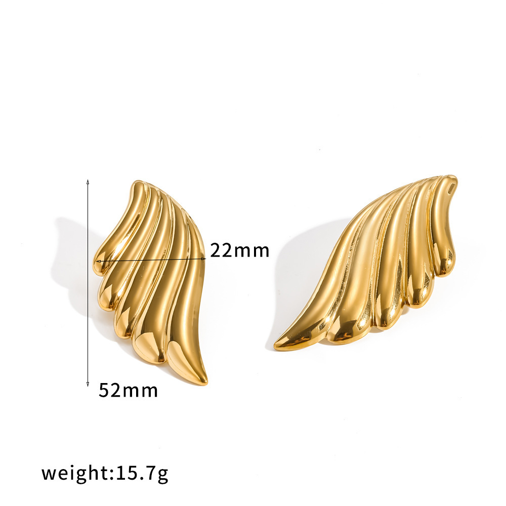Boucles D'Oreilles Puces Pour Femmes, En Acier Inoxydable Étanche, Couleur Or, Forme Ailes Rétro 