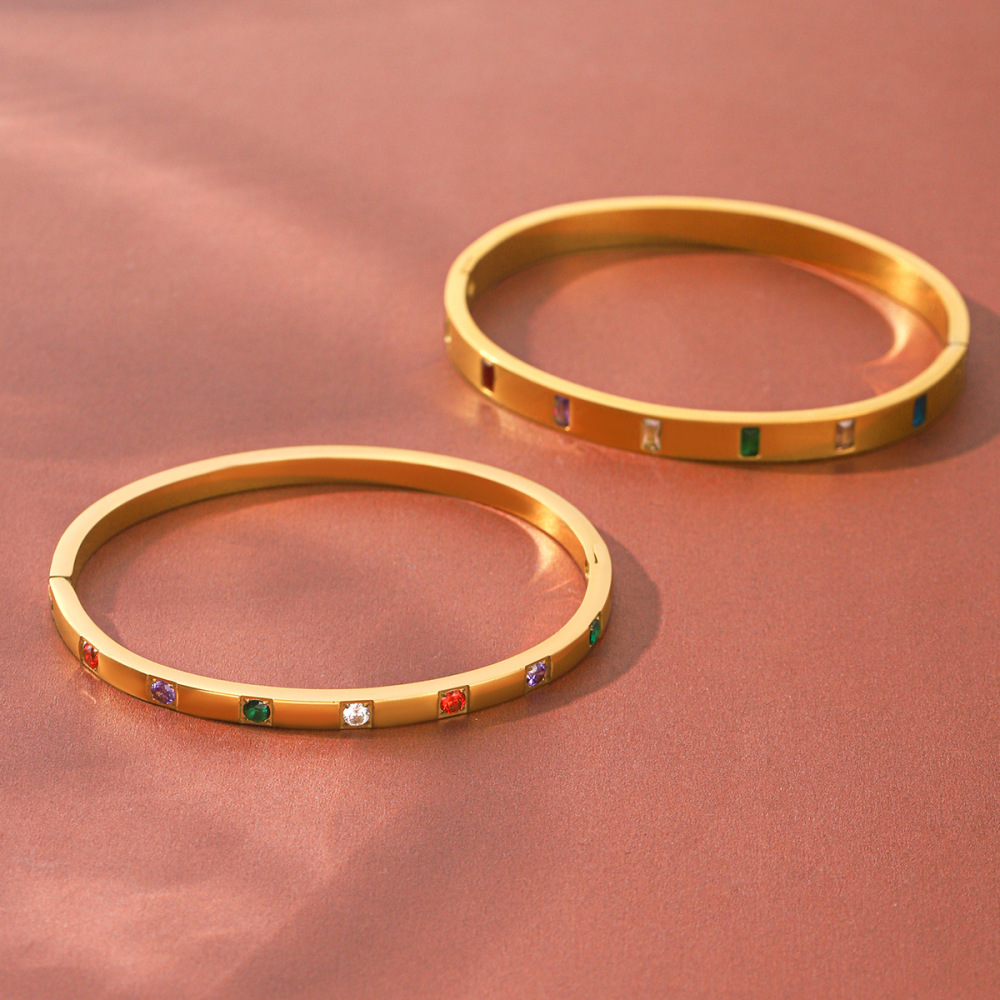 Bracelet Jonc De Luxe Pour Femme, Forme Elliptique Irrégulière, En Acier Inoxydable, Couleur Or, Avec Zircon, Idéal Pour Un Usage Quotidien. h5Image5