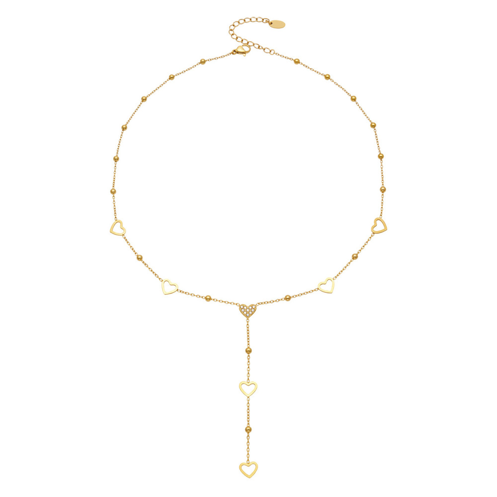 Collier Chaîne Cœur Élégant Et Simple En Acier Inoxydable Étanche Couleur Or Pour Femme h5Image5