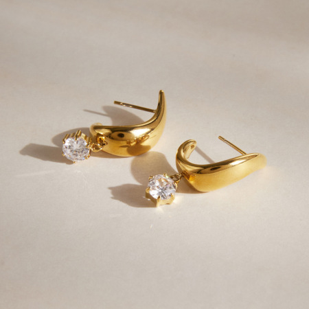 Boucles d'oreilles pendantes pour femme, élégantes et de forme irrégulière, en acier inoxydable, couleur or, avec zircon, collection Simple. 2