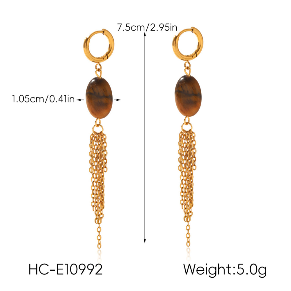 Boucles D'Oreilles Pendantes Pour Femme, Style Simple Series Daily Heart, En Acier Inoxydable, Étanches, Couleur Or, Avec Pompon Et Pierre Naturelle. h5Image2