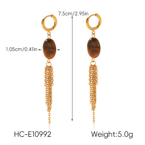 Boucles D'Oreilles Pendantes Pour Femme, Style Simple Series Daily Heart, En Acier Inoxydable, Étanches, Couleur Or, Avec Pompon Et Pierre Naturelle. h5 Image2