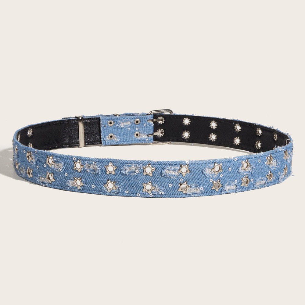Ceinture Décorative En Tissu Patchwork À Rivets Étoiles, Style Hip-Pop/Rock, Couleur Unie, Collection Simple. h5Image4
